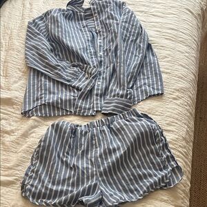 H&M Blue and White Striped Pajama Set